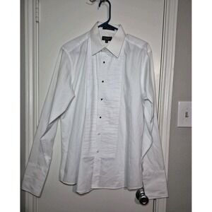 Milani Men's‎ Button Up Long Sleeve White Shirt Size 15 1/2 34/35 Dressy Preppy
